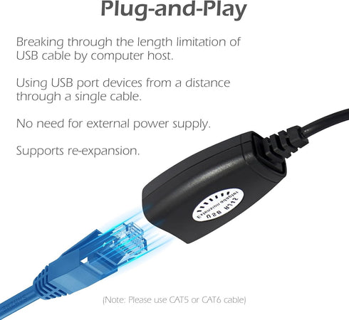USB Extender Over RJ45, Ethernet Splitter to USB Extension Up to 50m, Compatible with Computers and Devices