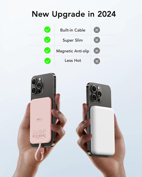 VEEKTOMX Slim Portable Charger, 5000mAh Lightweight Power Bank with Built-in Cable for iPhone, Ultra Thin Battery Pack