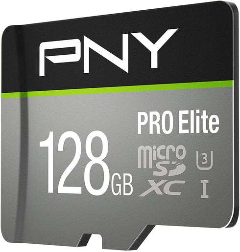 PNY 128GB PRO Elite Class 10 U3 V30 microSDXC Flash Memory Card - 100MB/s, Class 10, U3, V30, A2, 4K UHD, Full HD, UHS-I, micro SD