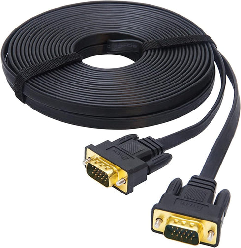 DTech 5M Ultra Thin Flat VGA Cable, 15 Pin Male to Male Connector, 16 Feet, Black