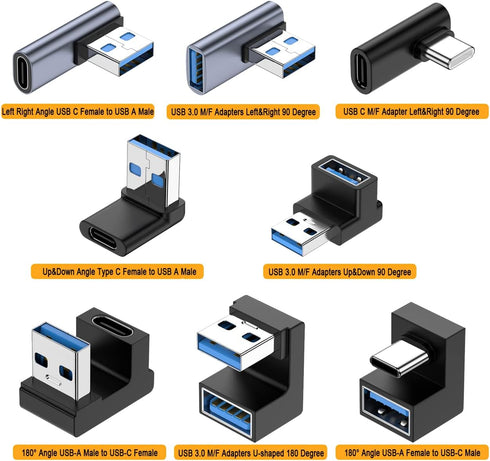 180 Degree USB A Male to USB C Female Adapter, Back Angled Opposite U Shape Connector for Data Transfer