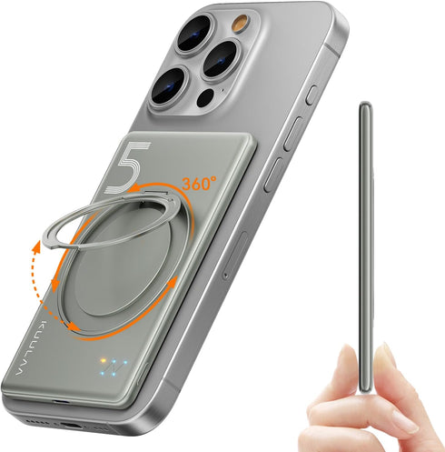 Kuulaa 5000mAh Magnetic Power Bank for iPhone 0.41in Slim Magsafe Battery Pack Wireless