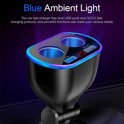 Car Charger Cigarette Lighter Splitter Adapter, 120W QC3.0 Dual USB Fast Charging for Phone, Tablets, GPS