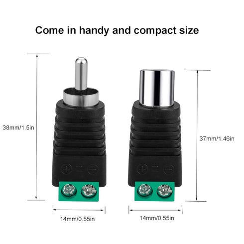 RCA to Speaker Wire Adapter, 10Pcs RCA to AV Screw Terminal Connector Phono RCA Male Female Plug Solderless Converter Audio/Video Speaker Wires Connectors No Soldering Adapter