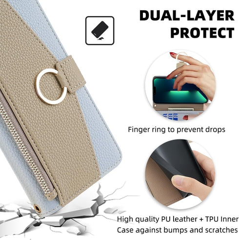Asuwish Samsung Galaxy S23 5G Wallet Cover with Screen Protector, Mirror Flip, Card Holder, Crossbody Strap, Blue