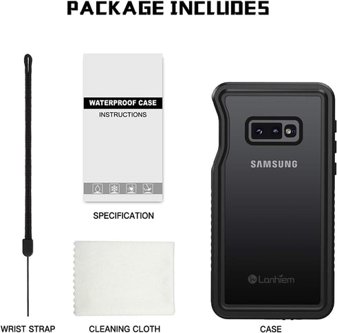 Lanhiem IP68 Waterproof Dustproof Case for Samsung Galaxy S10e, Heavy Duty Full Body Protective Clear Back Cover, Black