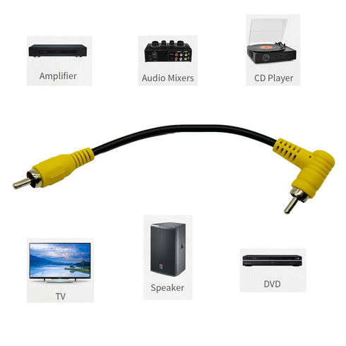 2Pcs RCA Phono Right Angle 90 Degree Male to Male Audio Subwoofer Cable, Gold Plated for Home Theater