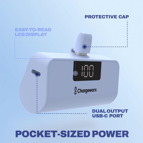Portable Power Bank with Built-in Lightning Connector, 5000mAh, LCD Screen, Fast Charging for iPhone 14 & Older