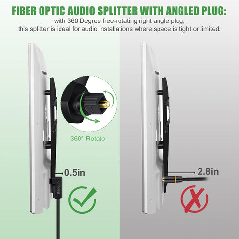 90 1 2 (1 2 10ft Degree Optical Audio Splitter in Out Cable, Digital Toslink Fiber Optical Splitter Audio Adapter Cable