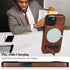 MMHUO iPhone 15 Leather Case, Brown, Ultra Slim Magnetic, Magsafe Compatible, Built-in Stand, Protective Kickstand