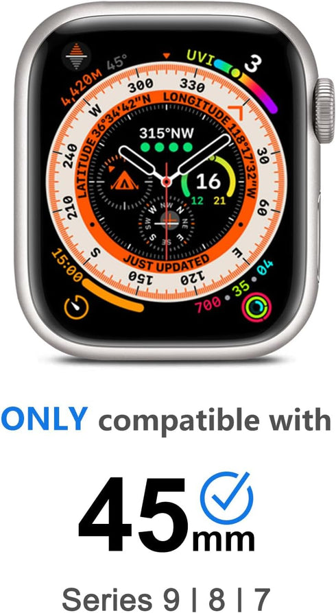 amBand 3 in 1 Metal Case for Apple Watch Series 9/8/7 45mm, Rugged Bumper Protector with Watch Crown and Back Cover