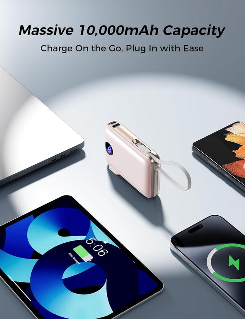 Sucrosey 10000mAh 4 22.5W Pack 17/16/15/14, Portable Charger with Built-in Cables & Wall Plug, Power Bank, Outputs USB