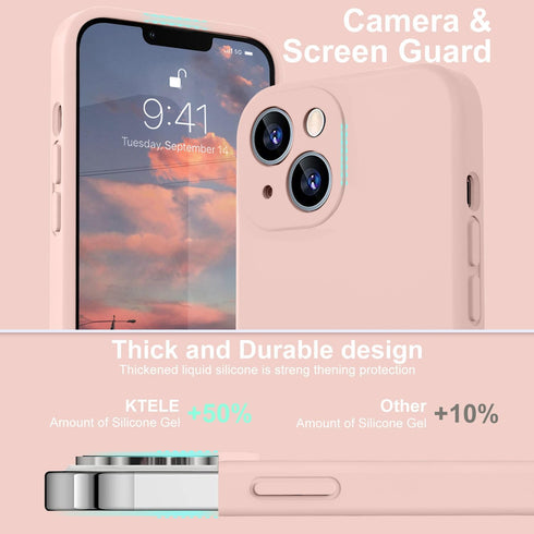 Ktele iPhone 13 Case, 6.1 inch Premium Liquid Silicone, Soft Microfiber Lining, Anti-Scratch, Pink Sand