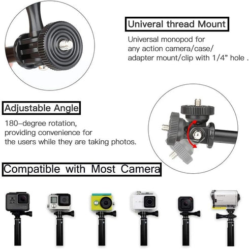 Telescopic Selfie Stick VVHOOY 11-37 inch Extendable with Tripod Adjustable Hand Grip for Action Camera