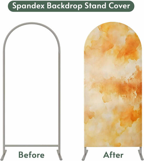 Jnbasdffb 7.2 Orange Fall Ombre Wedding Arch Cover, Stretchy Spandex Arch Backdrop Stand Covers FT, Watercolor Abstract