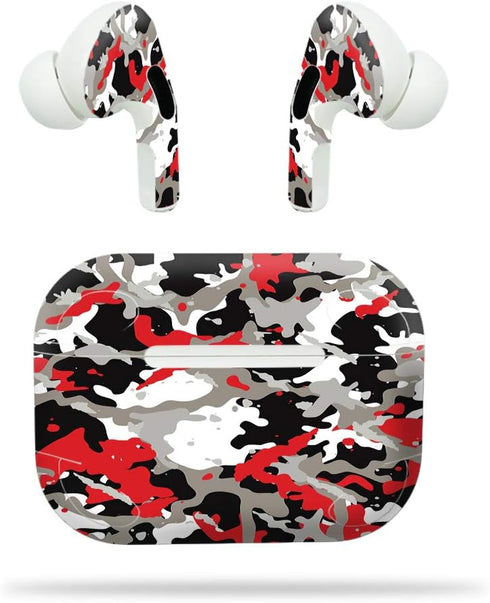 MightySkins Compatible with Apple Airpods Pro - Red Camo | Unique Vinyl Decal Wrap Cover, Protective and Durable, Easy