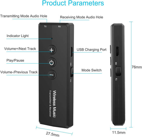 Upgraded Bluetooth 5.3 Transmitter 3-in-1, Portable Wireless Rechargeable Adapter for TV PC, Stereo Audio Receiver