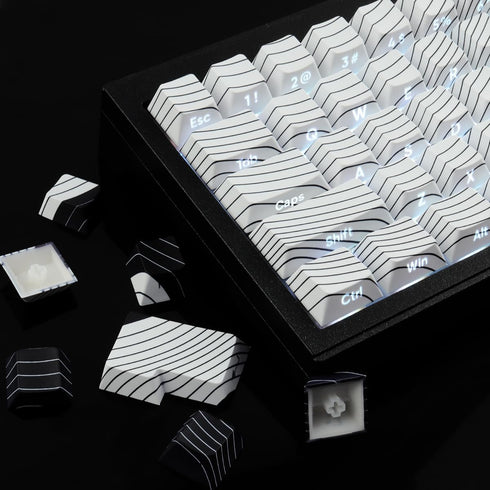 Tsungup PBT Keycaps, White & Black Topographic 128 Keys Shine Through Side Printed Keycaps 75 Percent for Gateron MX