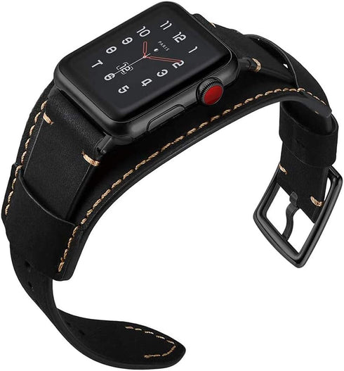 Compatible with Apple Watch Bands 38mm 40mm 41mm 42mm (Series 10), Vintage Genuine Leather Crazy Horse Cuff Strap for