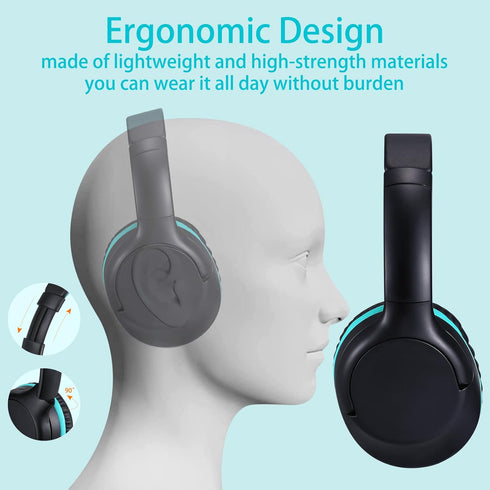 POWMEE Kids Over-Ear Headphones, 94dB Volume Limited, Adjustable Stereo 3.5MM Jack for Kids/Teens (Black)