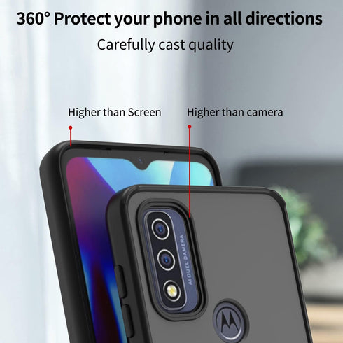 TJS Heavy Duty Case for Motorola Moto G Play 2023, G Power 2022/G Pure 2021 with Tempered Glass Protector