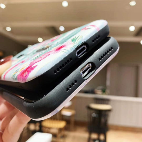 Compatible with iPhone XR Case, 3D Embossed Pink Flowers Gray Shell Design, Rugged Shockproof Case (Flamingo)