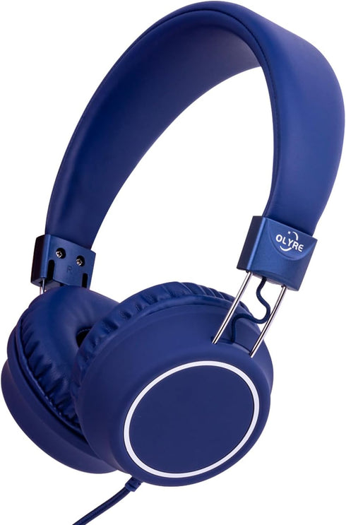 Kids Headphones Wired for School with Microphone, Lightweight Foldable for School Age Kids with in-Line Control (Blue)