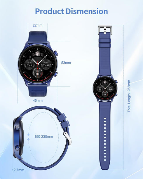 RIVERSONG Smartwatch for Men Women, 1.52" Fitness Watch, Heart Rate/Sleep/Blood Oxygen Monitor, AI Voice, Navy Blue