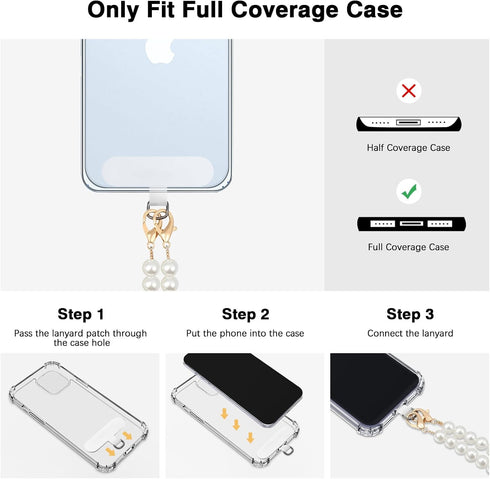 MoKo Universal Phone Lanyard, Pearl Beaded Cell Phone Chain Crossbody Strap Anti-Theft Detachable Women Cellphone