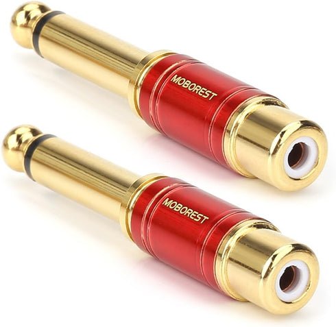 MOBOREST - 1/4 in to RCA Female Pure Copper Adapter, 6.35mm Mono TS Plug Male to RCA Female Audio Adapter
