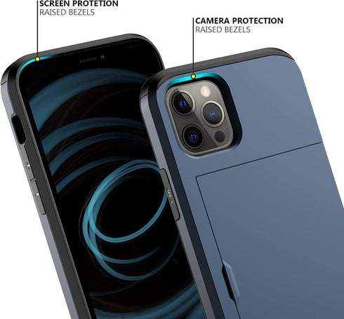 Nvollnoe 12/iPhone 12 12/12 for iPhone Pro Case with Card Holder Heavy Duty Protective Dual Layer Shockproof Hidden