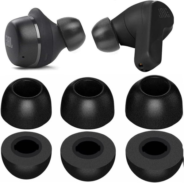 Memory Foam Ear Tips for JBL Tune 230NC TWS Earbuds, Noise Cancelling, 3 Sizes, 3 Pairs, Black - LMS 214