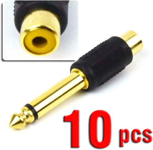 CESS 6.35mm 1/4 Inch TS Plug to RCA Female Jack Audio Adapter, Gold Plated - 10 Pack