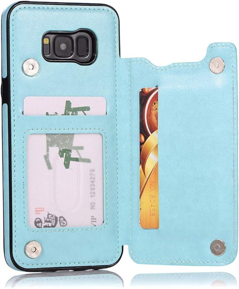 Phone Case for Samsung Galaxy S8 with Tempered Glass Screen Protector, Card Holder Wallet Cover, Stand Flip Leather