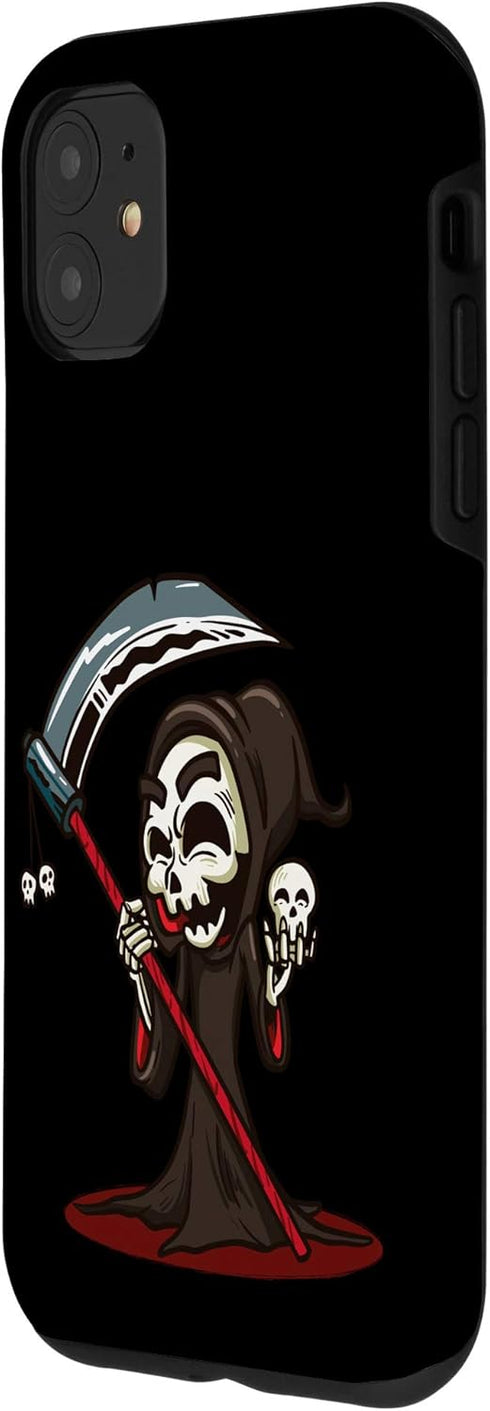 iPhone 11 Cute Grim Reaper Holding a Scythe and Skull Gift Case