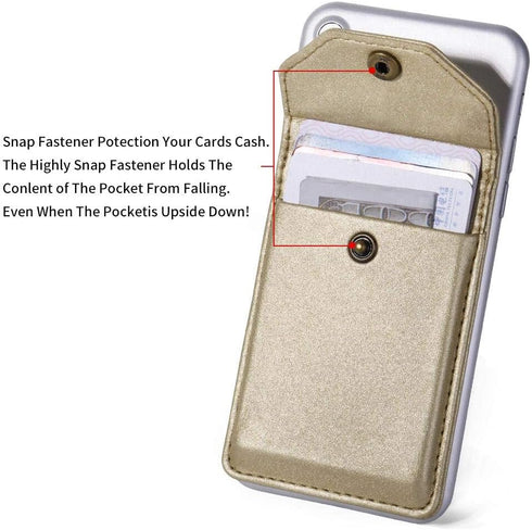 Card Holder for Back of Phone, Adhesive Leather Wallet Stick On Credit Card Holder for Men Women - Gold