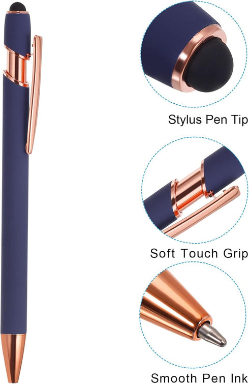 PATIKIL Ballpoint Pen with Stylus Tip, 6 Pack 2 in 1 Metal Pen Black Ink 1.0mm Medium Point for Touch Screens (Blue)