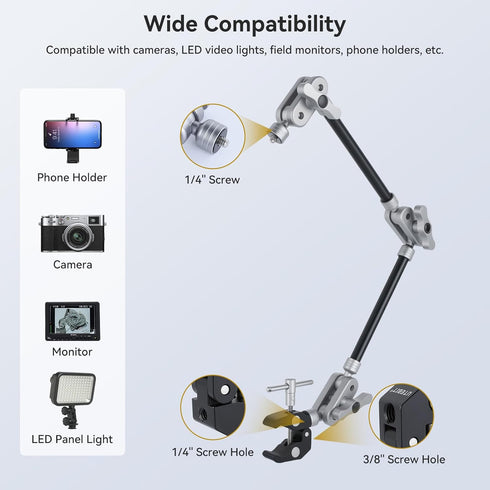 UTEBIT 22" 1/4" Magic Arm w Clamp Mount, Desk Camera Mount Articulating Friction Boom w Arm Thread Adapter, Overhead