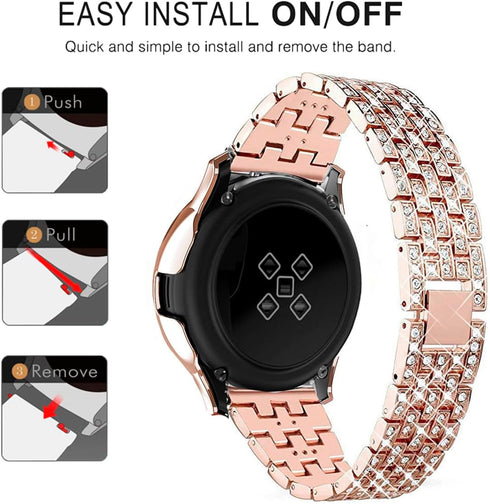 Bands for Samsung Galaxy Watch Active 2 40mm/44mm - Shiny Diamond Stainless Steel Strap with Rhinestone Cover