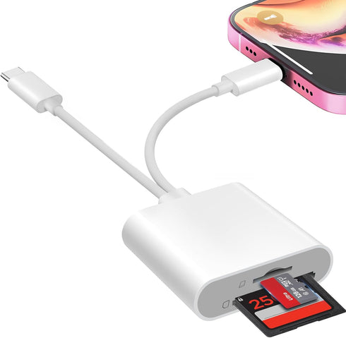 Denlane SD Card Reader for iPhone iPad, USB C & Lightning Dual Interface