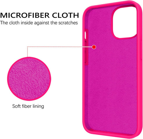 GUAGUA Compatible iPhone 13 Pro Max Case, 6.7 Inch Liquid Silicone Soft Gel Cover, Shockproof, Hot Pink