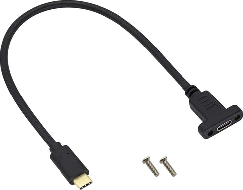 USB Type C 3.1 Panel Mount Adapter Cable - USB-C 3.1 Gen2 10Gbps Male to USB C Female Panel Mount Screw Cable, Supports
