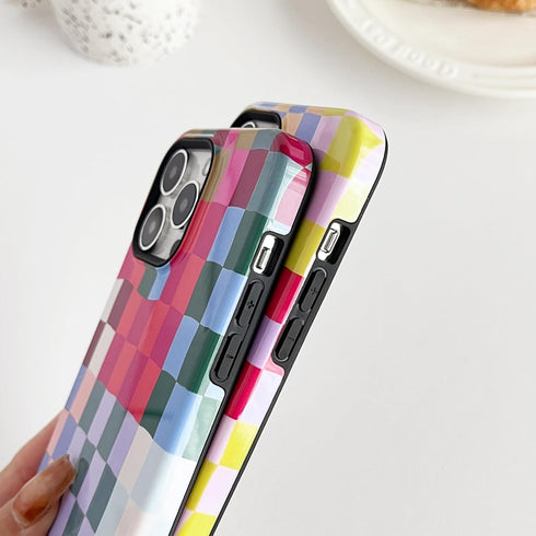 iPhone 12 / 12 Pro Case, Cute Colorful Checkered Shockproof Slim Soft TPU and Hard PC Protective Cases for Women/Men