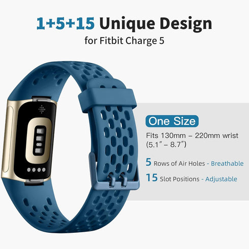 Getino Sport Bands Compatible with Fitbit Charge 5/Charge 6, Soft Breathable Waterproof Strap, Adjustable Replacement