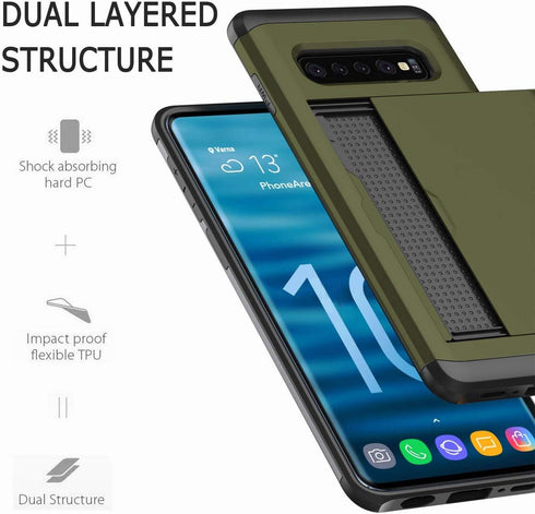 Galaxy S10E Case, Ultra-Thin Shockproof Silicone Cover with Credit Card Holder Slot for Samsung Galaxy S10E (Army Green)