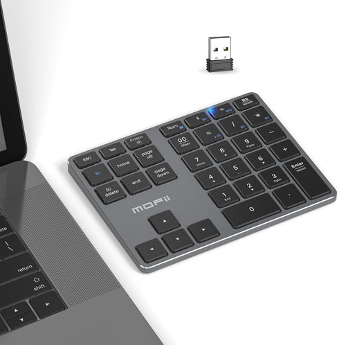MOFII Bluetooth Number Pad for Laptop - Gray Wireless Numeric Keypad, 35 Keys USB-C Rechargeable Numpad
