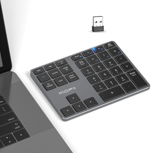 MOFII Bluetooth Number Pad for Laptop - Gray Wireless Numeric Keypad, 35 Keys USB-C Rechargeable Numpad