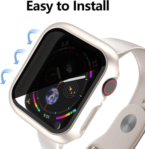 4 Pcs Hard PC Case Compatible with Apple Watch Series 6/5/4/SE 44mm, Anti-Peeping Glass Screen Protector, All Around