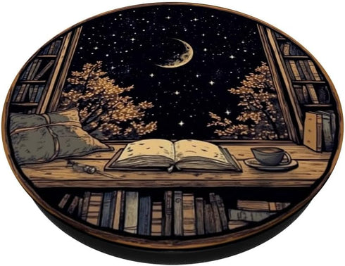 Moon Book Bookshelf Library Coffee Cup Star Pattern PopSockets Standard Grip