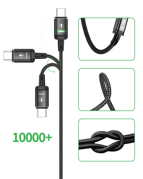 Kuulaa 6ft Magnetic USB C Cable (2 Pack) - 3A Fast Charging, LED Nylon Braided for Samsung & Type C Devices (Black)